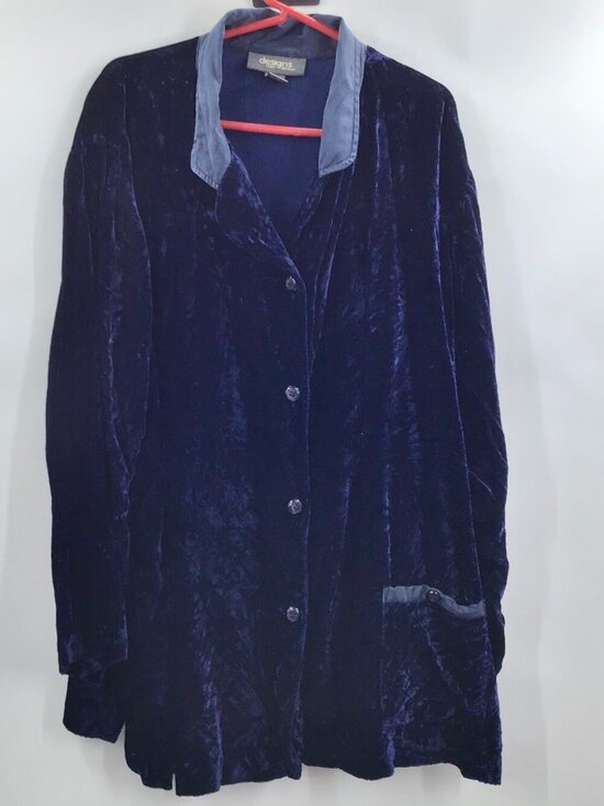 Lane Bryant Jackets & Blazers - Vintage Womens 26/28 Glam Crushed Blue Velvet Smoking Jacket Coat Silk Gothic